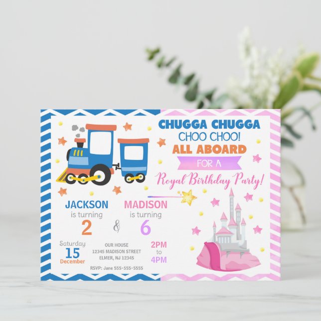 Convites Trem Choo Choo e Aniversário Conjunto da Princesa (Em pé/Frente)
