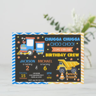 Convites Trem Choo Choo e Construção Aniversário Conjunto