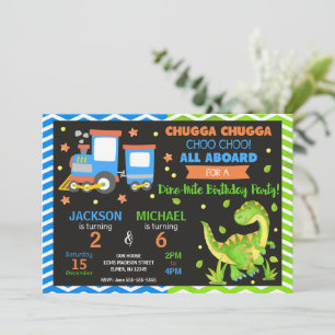 Convites Trem Choo Choo e Dinossauro Aniversário Conjunto
