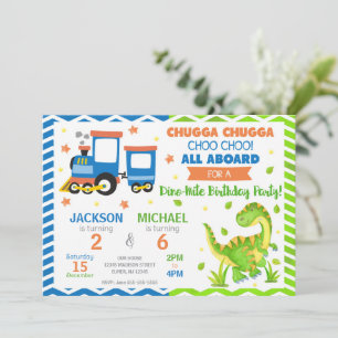 Convites Trem Choo Choo e Dinossauro Aniversário Conjunto