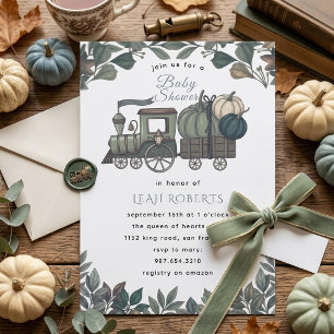Convites Trem de Abóbora Vintage para Chá de Bebê de Outono