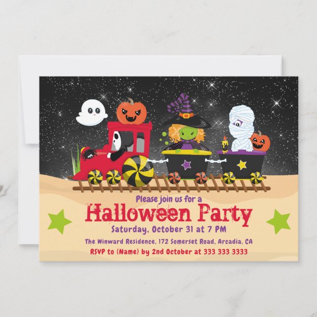 Convites Trem de Monstros Fofos de Halloween (Frente)