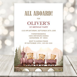Convites Trem de Urso Teddy Fofo para Festa de 1º Aniversár
