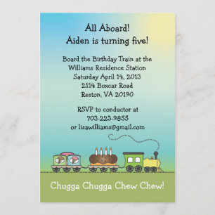 Convites Trem do aniversário do bolo & do sorvete - tamanh