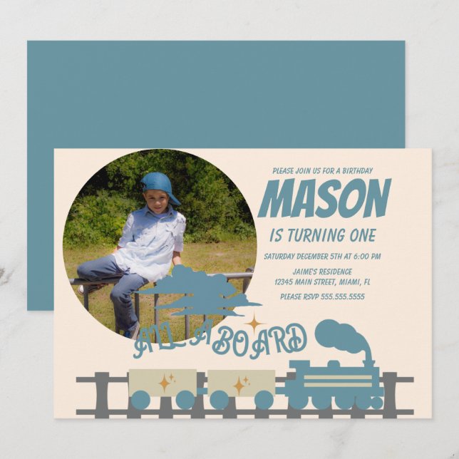 Convites Trem Retro Festa de Aniversário Infantil Terra  Fo (Frente/Verso)