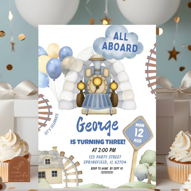 Convites Trem Todos a Bordo Menino Aniversário  (Criador carregado)