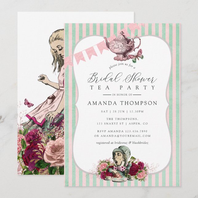 Convites Trend Alice No Chá de panela Do Tea Party No País  (Frente/Verso)