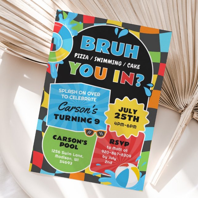 Convites Trendência de Aniversário da Festa de Piscina Bruh (Criador carregado)