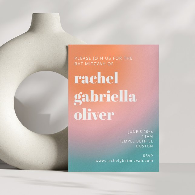 Convites Trendent Retro Gradient Turquoise Pink Bat Mitzvah (Criador carregado)