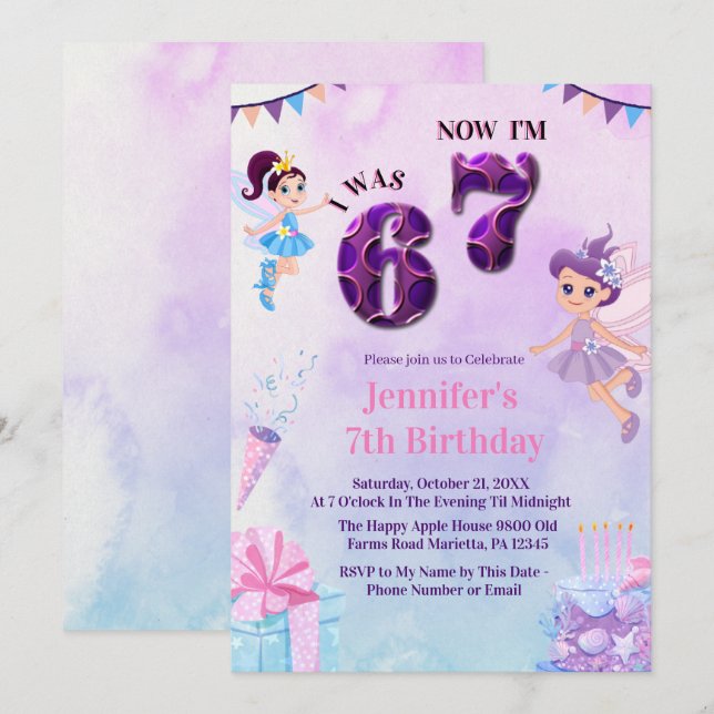 Convites Trending 6 7 Meme Ballerina Girl Fairy Birthday (Frente/Verso)