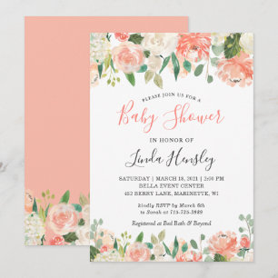 Convites Trending Coral and Peach Floral Chá de fraldas