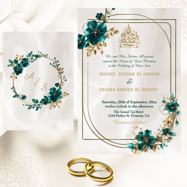 Convites Trending Green Dourado Fronteira Floral Casamento  (Criador carregado)
