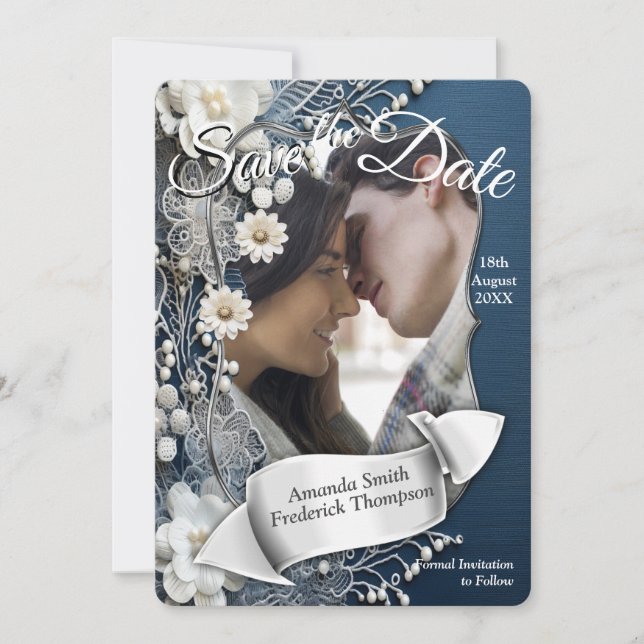 Convites Trendy 3-D Denim Impressão com Costume Jewelry (Frente)