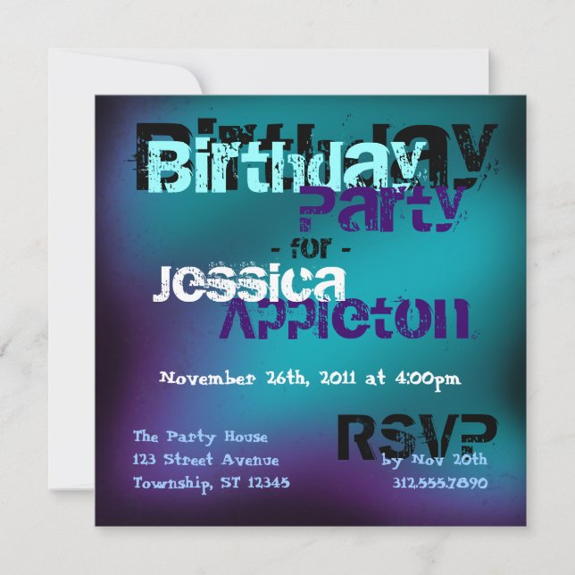 Convites Trendy Abstrato Teal & Violet Birthday Invtions (Frente)