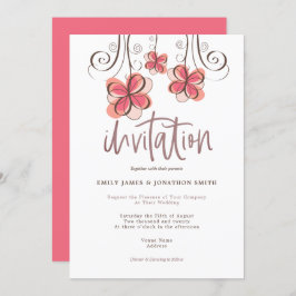 Convites Trendy Artsy Pink Watercolor Casamento de Script F