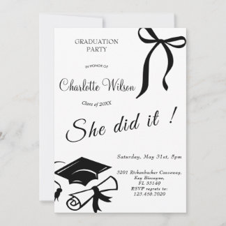 Convites Trendy Black Bow Graduation Party Invitation