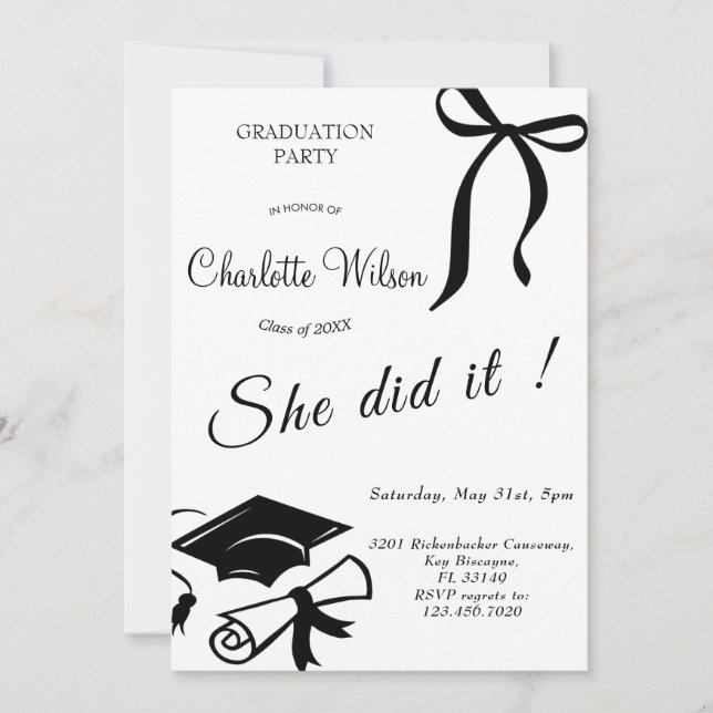 Convites Trendy Black Bow Graduation Party Invitation (Frente)