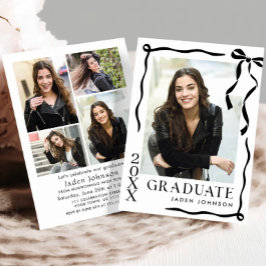 Convites Trendy Black Bow Ribbon 5 PHOTO Graduation Party