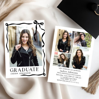 Convites Trendy Black Bow Ribbon 5 PHOTO Graduation Party