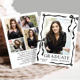 Convites Trendy Black Bow Ribbon 5 PHOTO Graduation Party