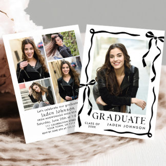 Convites Trendy Black Bow Ribbon 5 PHOTO Graduation Party