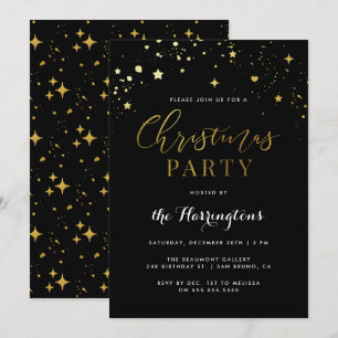 Convites Trendy Black & Dourado Star Confetti Festa de Nata