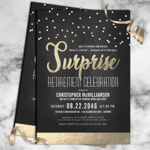 Convites Trendy Black/Dourado Surprise Retirement Party