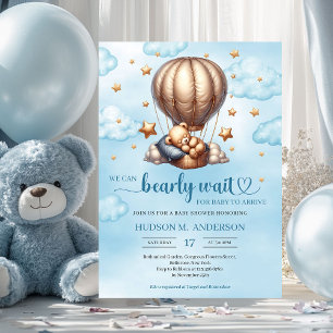 Convites Trendy Blue e gold bearly wait Chá de fraldas