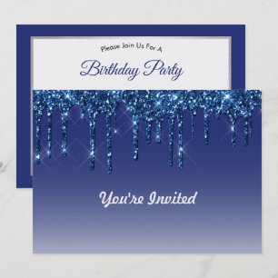 Convites Trendy Blue Glitter Drives Aniversário