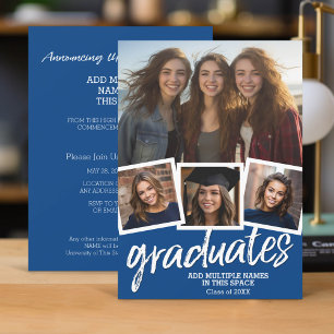 Convites Trendy Blue Graduation Group Party 4 Foto