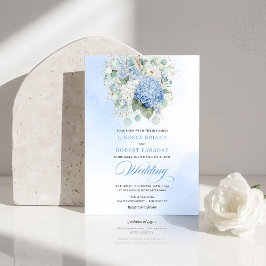 Convites Trendy Blue Hydrangea Gold Flowers Wedding Invite