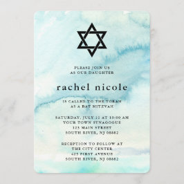 Convites Trendy Blue Watercolor - Veja Bat Mitzvah