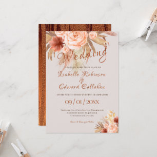 Convites Trendy Bohemian Orange Copper Floral Buquê