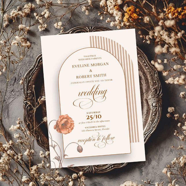 Convites Trendy boho arch terracotta flores marfim castanho (Trendy boho arch terracotta flowers ivory brown invitation)
