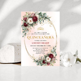 Convites Trendy Boho Maroon Floral Eucalyptus Quince Invite