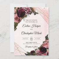 Trendy boho mauve rosa flores faux gold frame