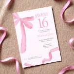 Convites Trendy Bow Ribbon Coquette Sweet 16 Blush Pink<br><div class="desc">Celebrate a milestone in style with this Blush Pink Coquette Sweet 16 Birthday Invitation, available in both print and as a digital download. Featuring a hand-painted watercolor ribbon and bow design by Lorena Depante, this invitation combines soft, feminine elegance with playful charm—perfect for the coquette aesthetic. The pink hues and...</div>