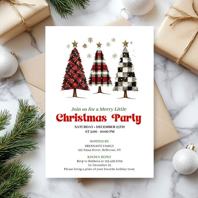 Convites Trendy buffalo plaid Christmas tree editable  (Trendy buffalo plaid Christmas tree editable invite)
