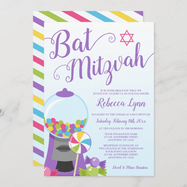 Convites Trendy Candy Bat Mitzvah (Frente/Verso)