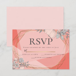 Convites Trendy Coral Wedding RSVP Frame Dourado Floral