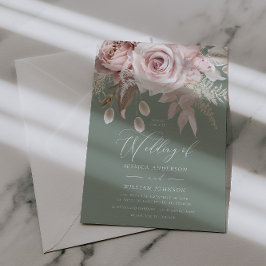 Convites Trendy Designer Blush & Sage Wedding