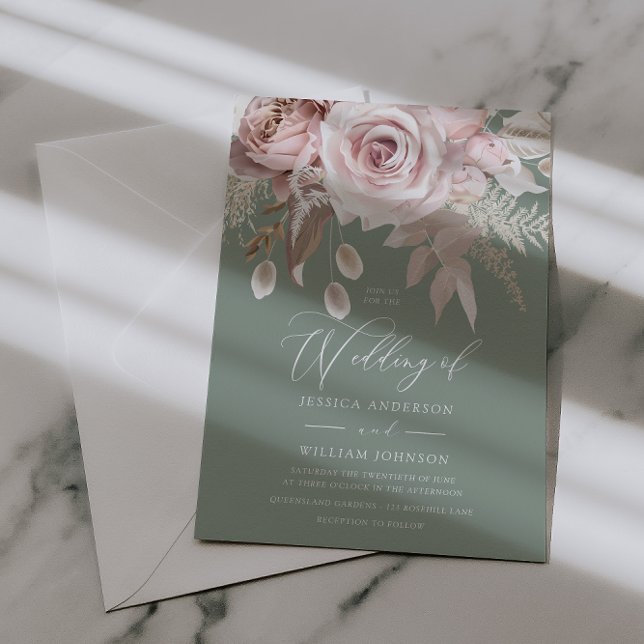 Convites Trendy Designer Blush & Sage Wedding (Criador carregado)