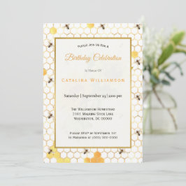 Convites Trendy Dourada Honeycomb Bebidas Sunflower Anivers