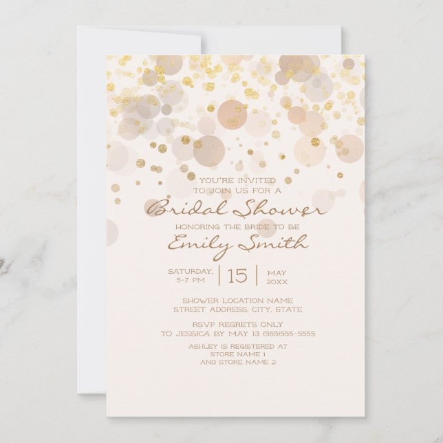 Convites Trendy Dourado Bokeh no Chá de panela branco cremo (Frente)