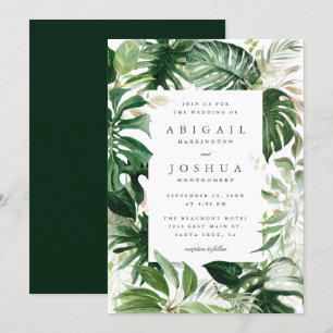 Convites Trendy Dourado e Watercolor Casamento Verde Tropic