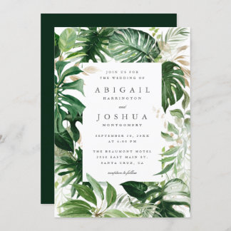 Convites Trendy Dourado e Watercolor Casamento Verde Tropic