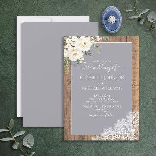 Convites Trendy Elegant Cinza Rustic Wood Script Wedding In