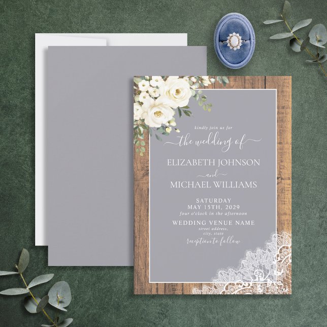 Convites Trendy Elegant Cinza Rustic Wood Script Wedding In (Criador carregado)