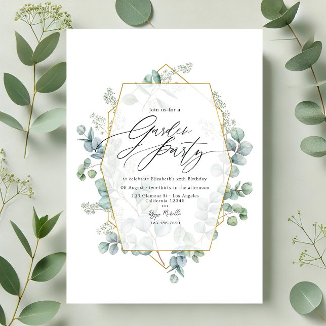 Convites Trendy Eucalyptus Geométrico Herbarium Party (Trendy Eucalyptus Geometric Herbarium Garden Party Invitation)