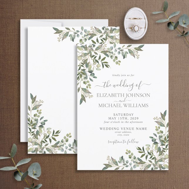 Convites Trendy Eucalyptus Greenery Script Wedding (Criador carregado)
